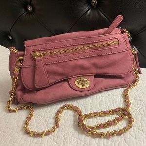 Pink long length shoulder Handbag with gold chain